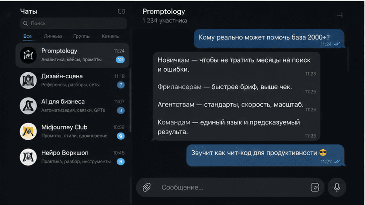 Telegram-чат / диалог: 2. Оцените, кому подходит готовая база 2000+