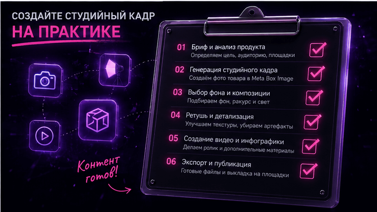 Чеклист практики: студийный кадр, промпт и проверка артефактов перед публикацией