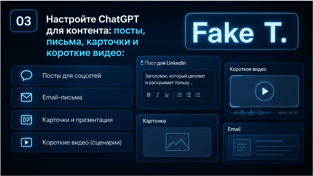 Telegram-чат / диалог: Настройте ChatGPT для контента: посты, письма, карточки и короткие видео