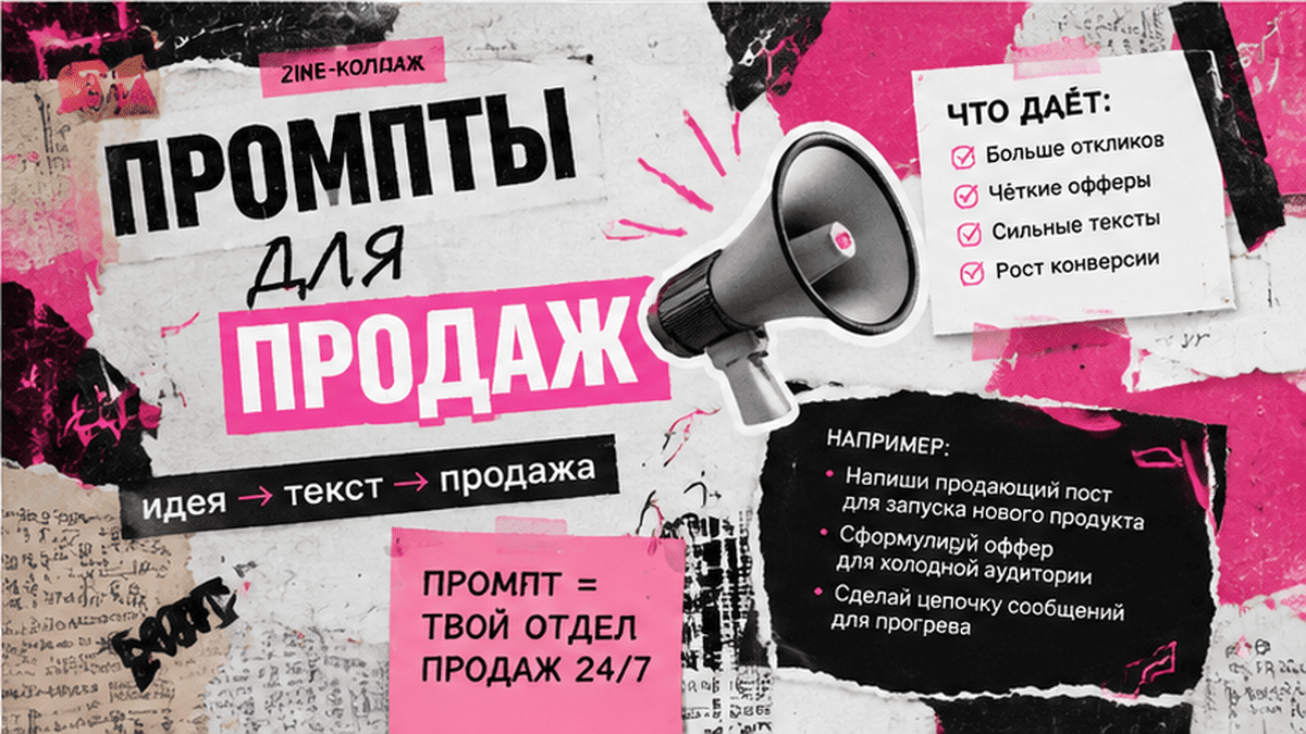 Zine-коллаж / мем-слой: Промпты для продаж