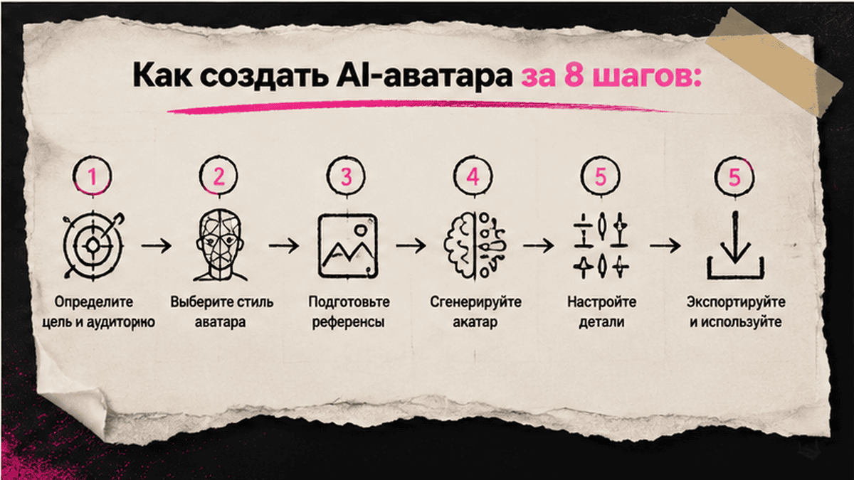 Схема workflow / шаги: Как создать AI-аватара за 8 шагов