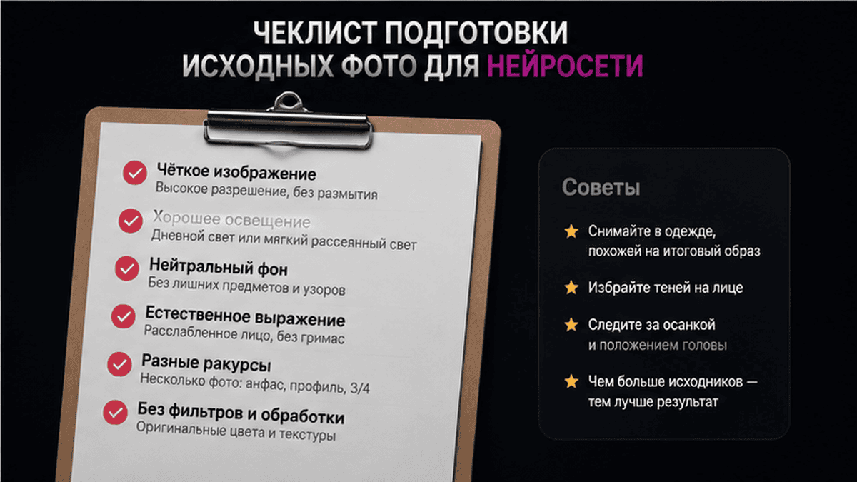 Чеклист / printable board: Чеклист подготовки исходных фото для нейросети