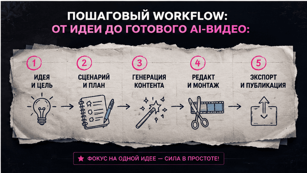 Схема workflow / шаги: Пошаговый workflow: от идеи до готового AI-видео