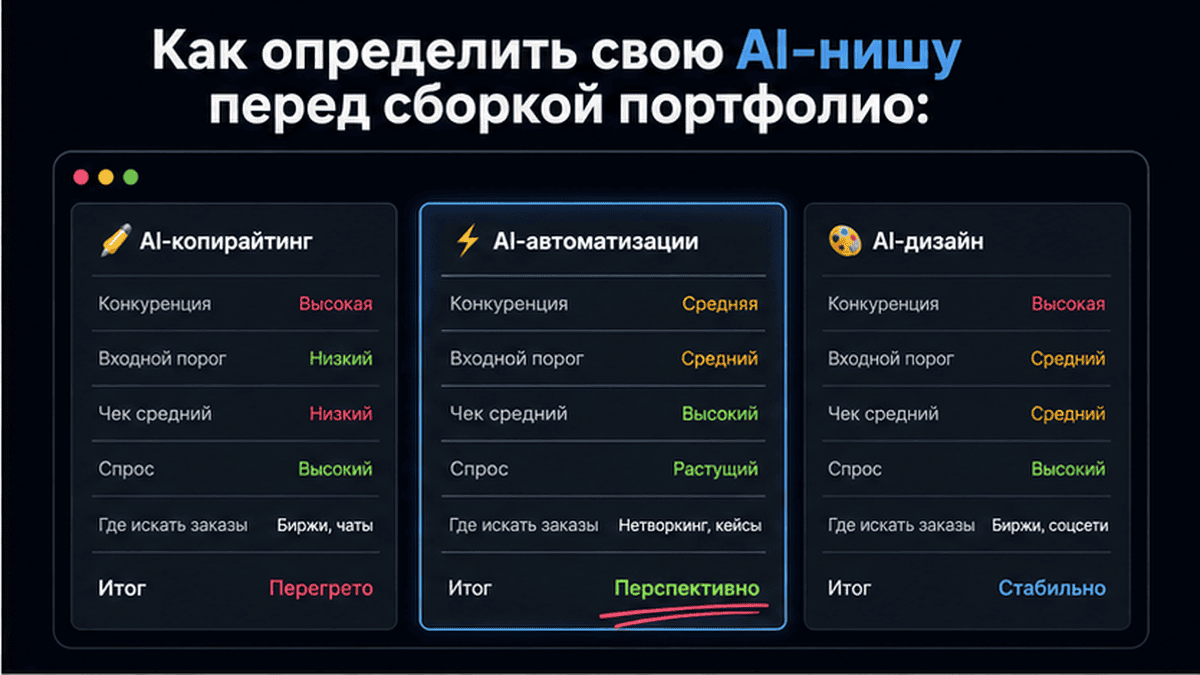 Сравнительная таблица / UI-мокап: Как определить свою AI-нишу перед сборкой портфолио