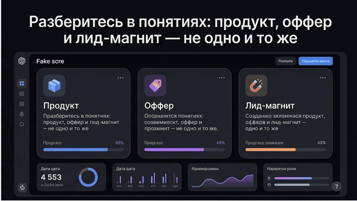 Сравнительная таблица / UI-мокап: Разберитесь в понятиях: продукт, оффер и лид-магнит — не одно и то же