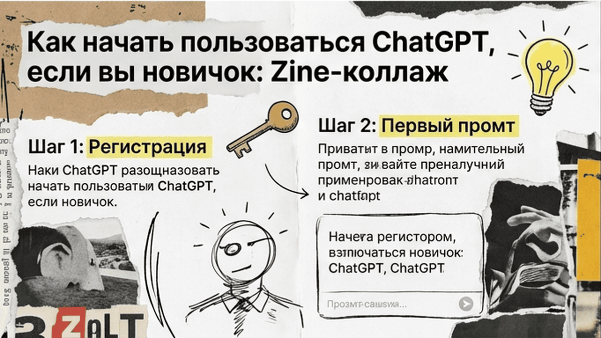 Zine-коллаж / мем-слой: Как начать пользоваться ChatGPT, если вы новичок
