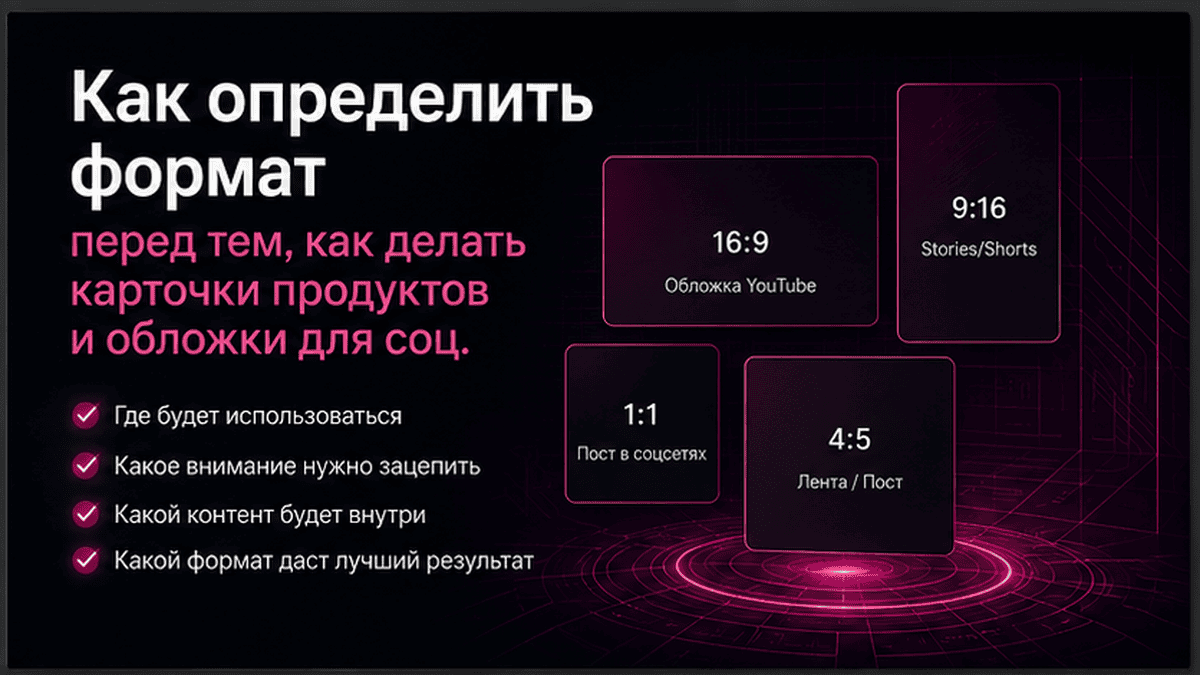 Скриншот инструмента: Как определить формат перед тем, как делать карточки продуктов и обложки для соцсетей через AI