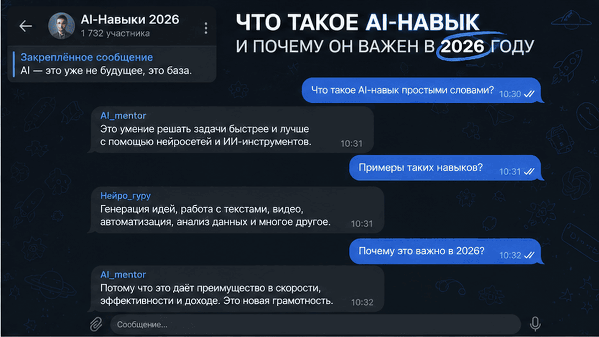 Telegram-чат / диалог: Что такое AI-навык и почему он важен в 2026 году