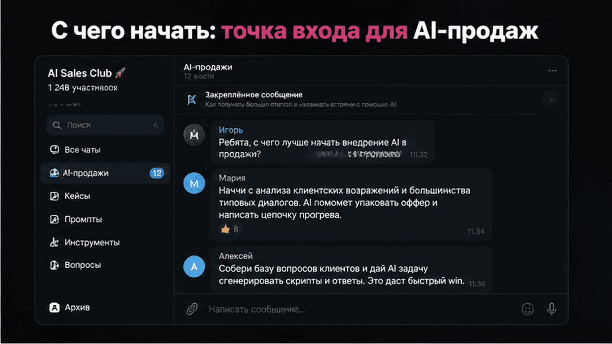Telegram-чат / диалог: С чего начать: точка входа для AI-продаж