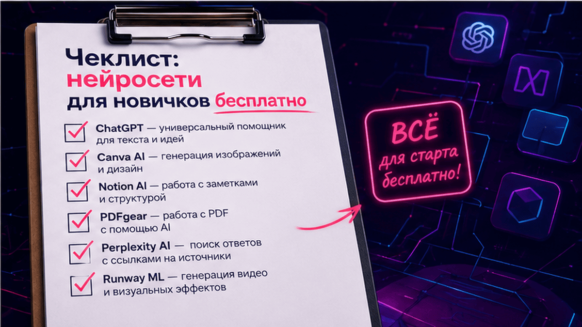 Чеклист / printable board: Чеклист: нейросети для новичков бесплатно
