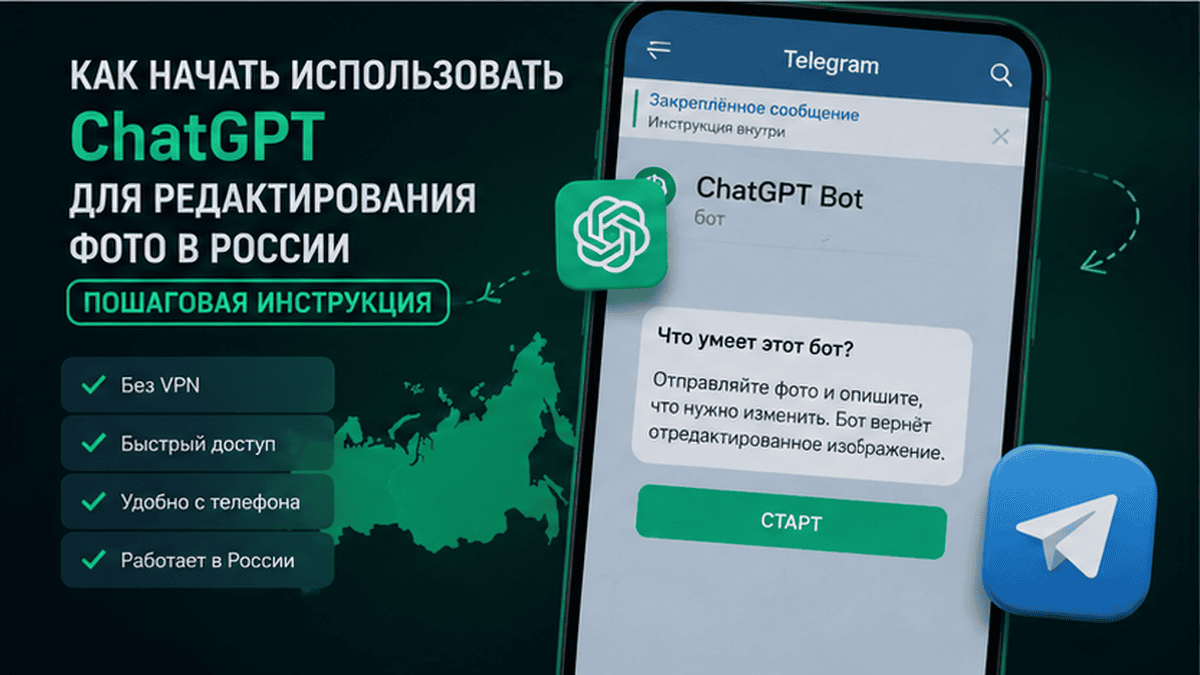 Telegram-чат / диалог: Как начать использовать ChatGPT для редактирования фото в России