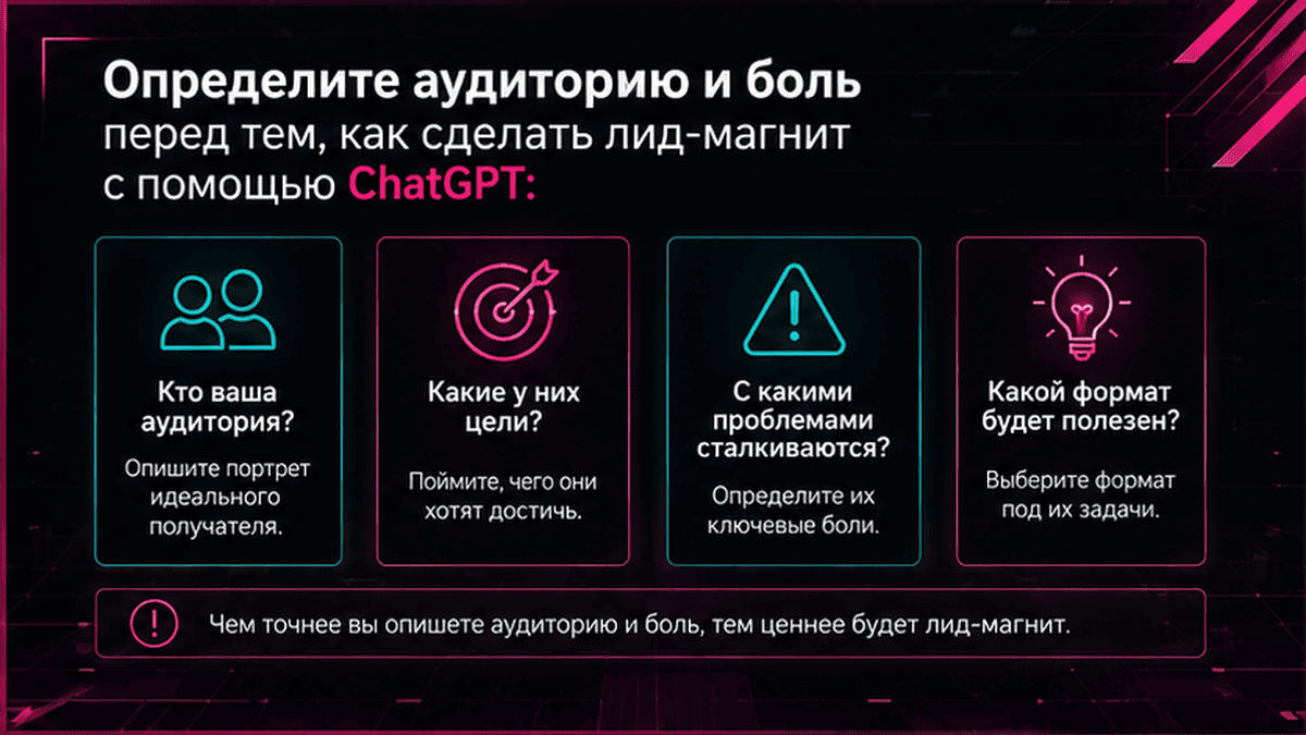 Telegram-чат / диалог: Определите аудиторию и боль перед тем, как сделать лид-магнит с помощью ChatGPT