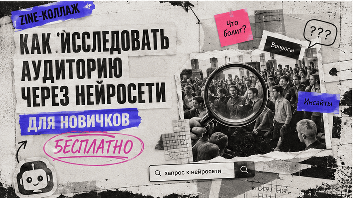 Zine-коллаж / мем-слой: Как исследовать аудиторию через нейросети для новичков бесплатно