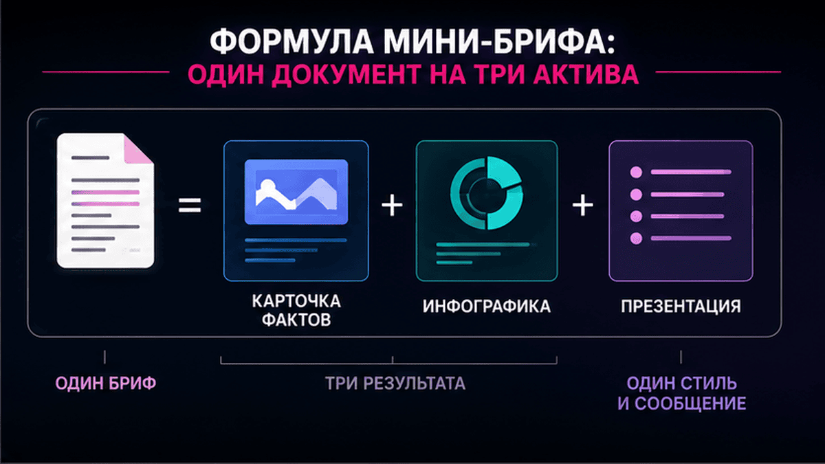 Карточка-инфографика: Формула мини-брифа: один документ на три актива