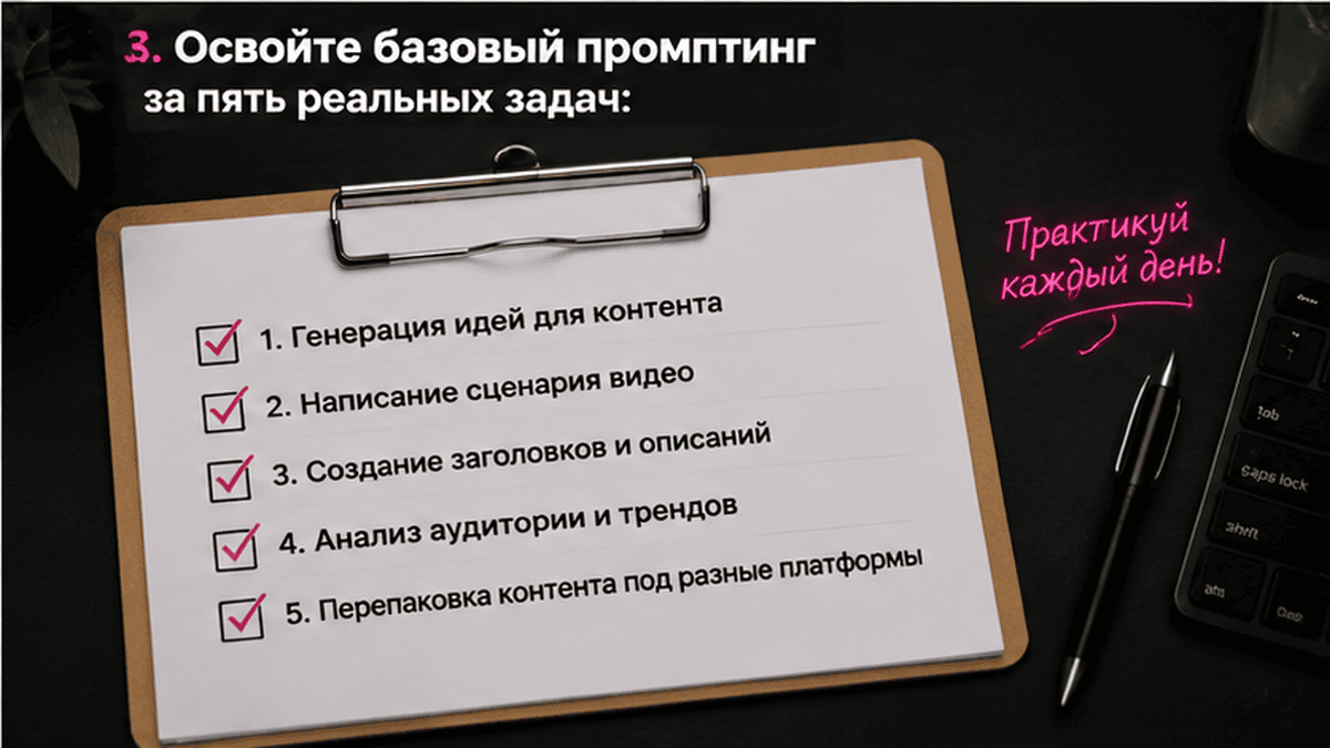 Чеклист / printable board: 3. Освойте базовый промптинг за пять реальных задач