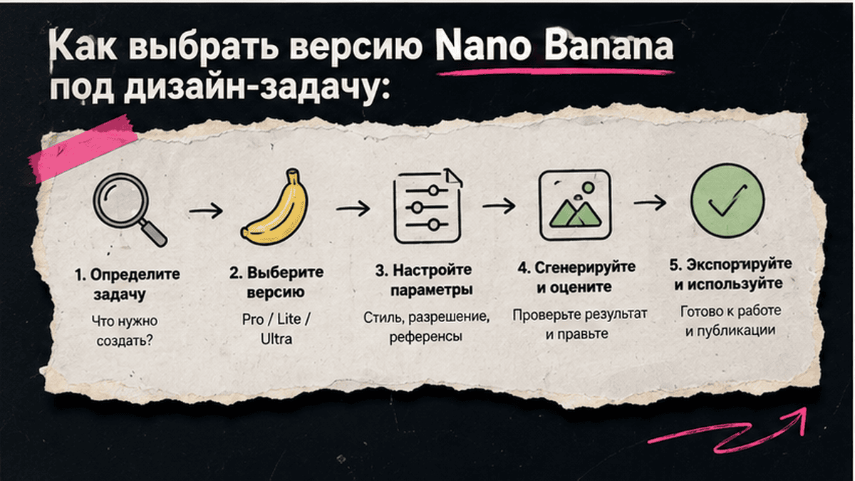 Схема workflow / шаги: Как выбрать версию Nano Banana под дизайн-задачу