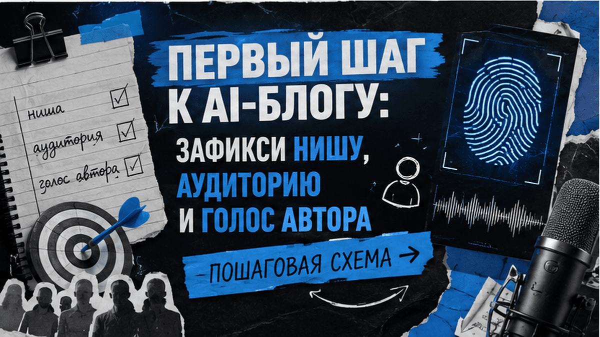 Схема workflow / шаги: Первый шаг к AI-блогу: зафикси нишу, аудиторию и голос автора